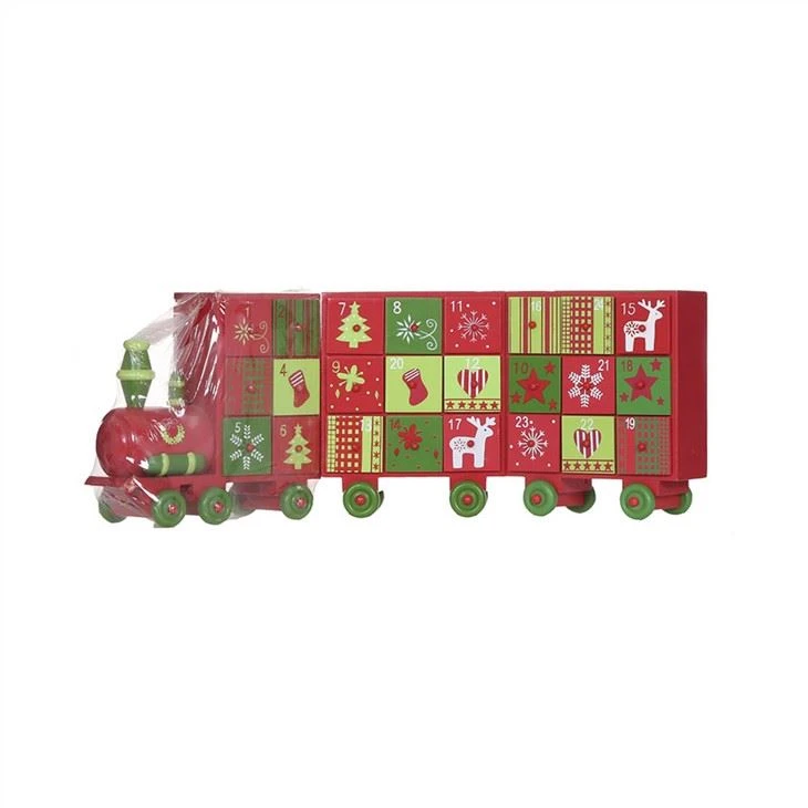 Wooden Christmas Advent Calendar Two-car Train 23 Days Countdown Tabletop Decoration