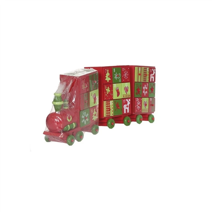 Wooden Christmas Advent Calendar Two-car Train 23 Days Countdown Tabletop Decoration