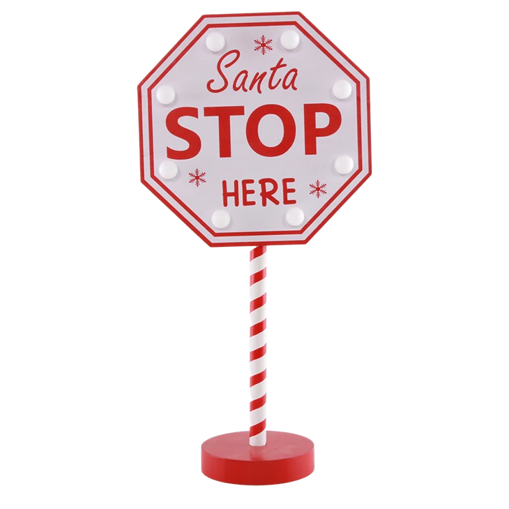 Christmas Red Wood Street Light Sign LED Decoration