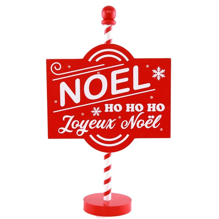 Christmas Red Wood Street Light Sign LED Decoration
